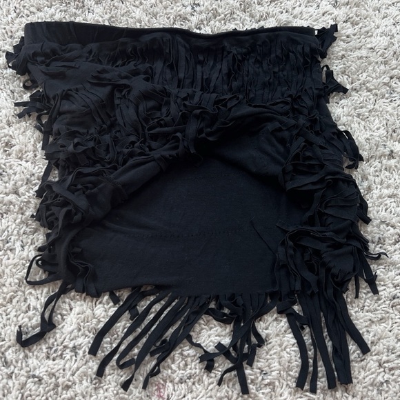 Nollie Black Fringe Mini Skirt Pull On Fitted Stretchy Small Mid Rise - Picture 7 of 8